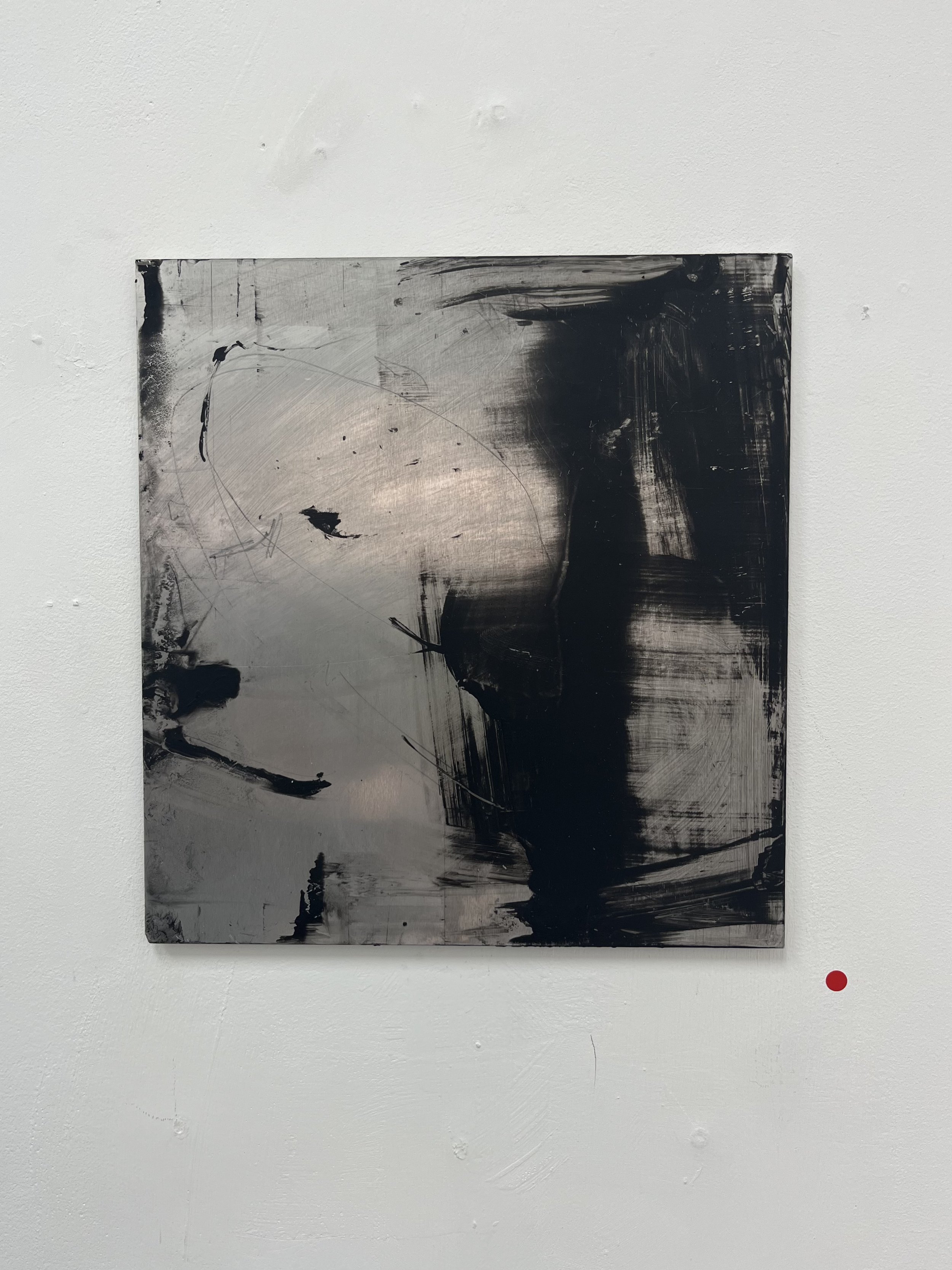 unease, oil, graphite and cold wax on aluminium (240x255mm)