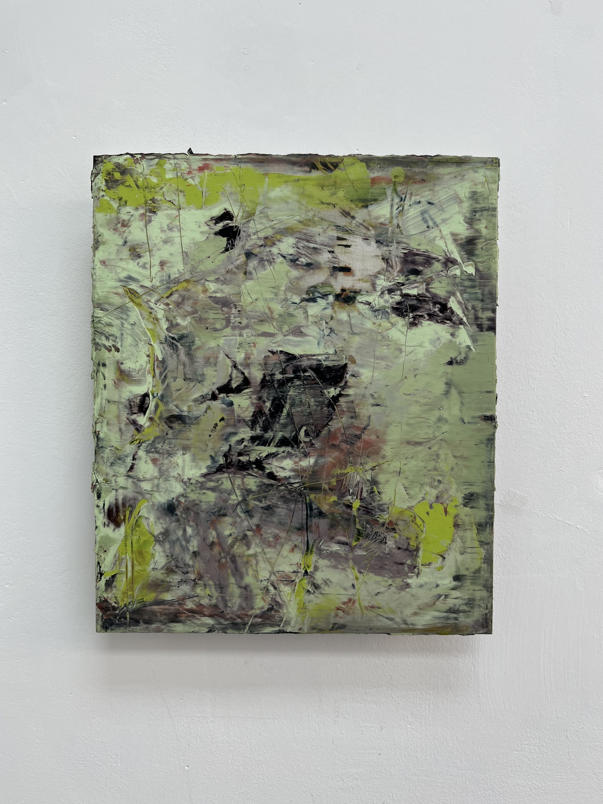 disentangle, oil and cold wax on aluminium (240x255mm)