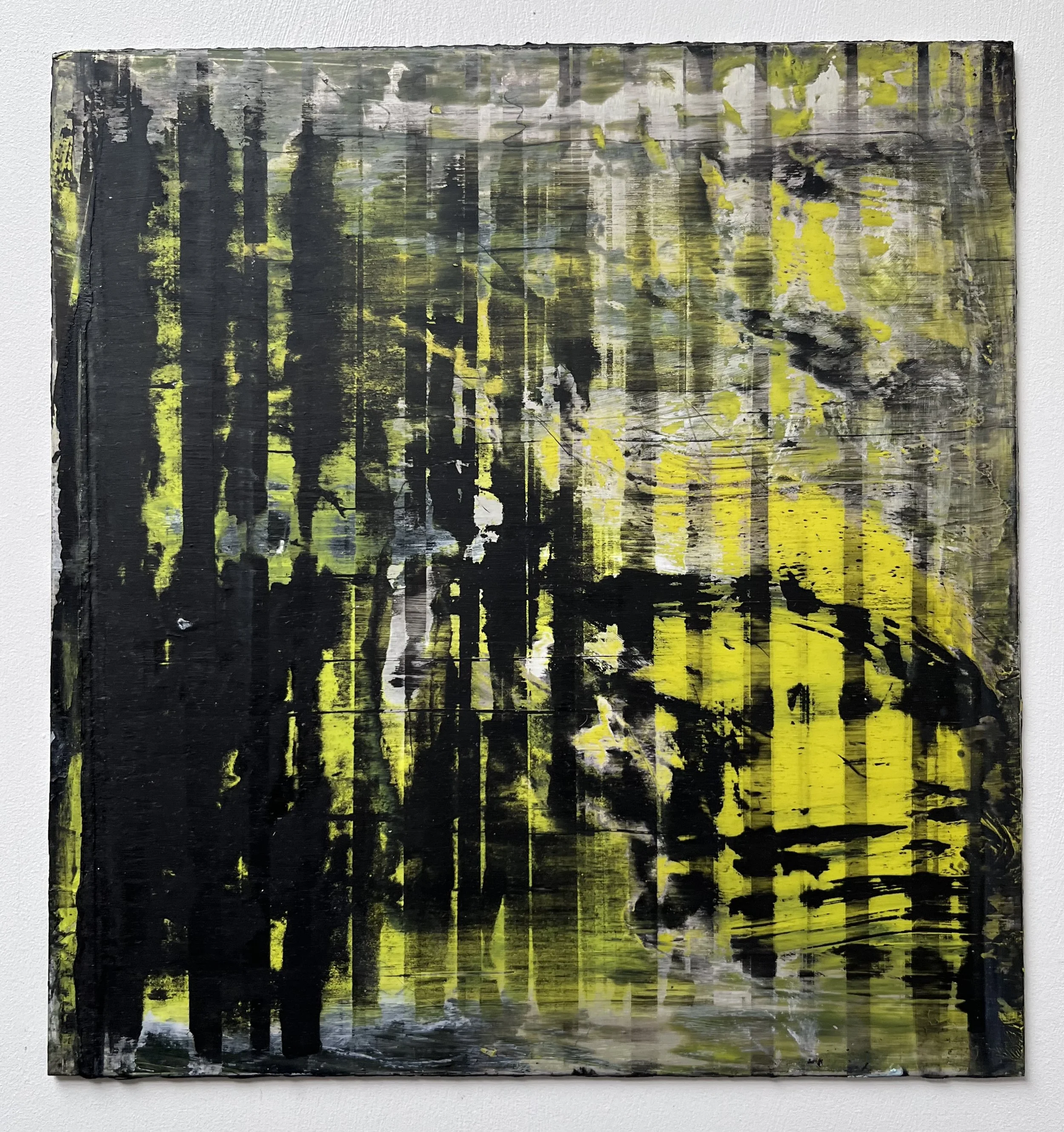 'splinters' oil on cold wax on aluminium