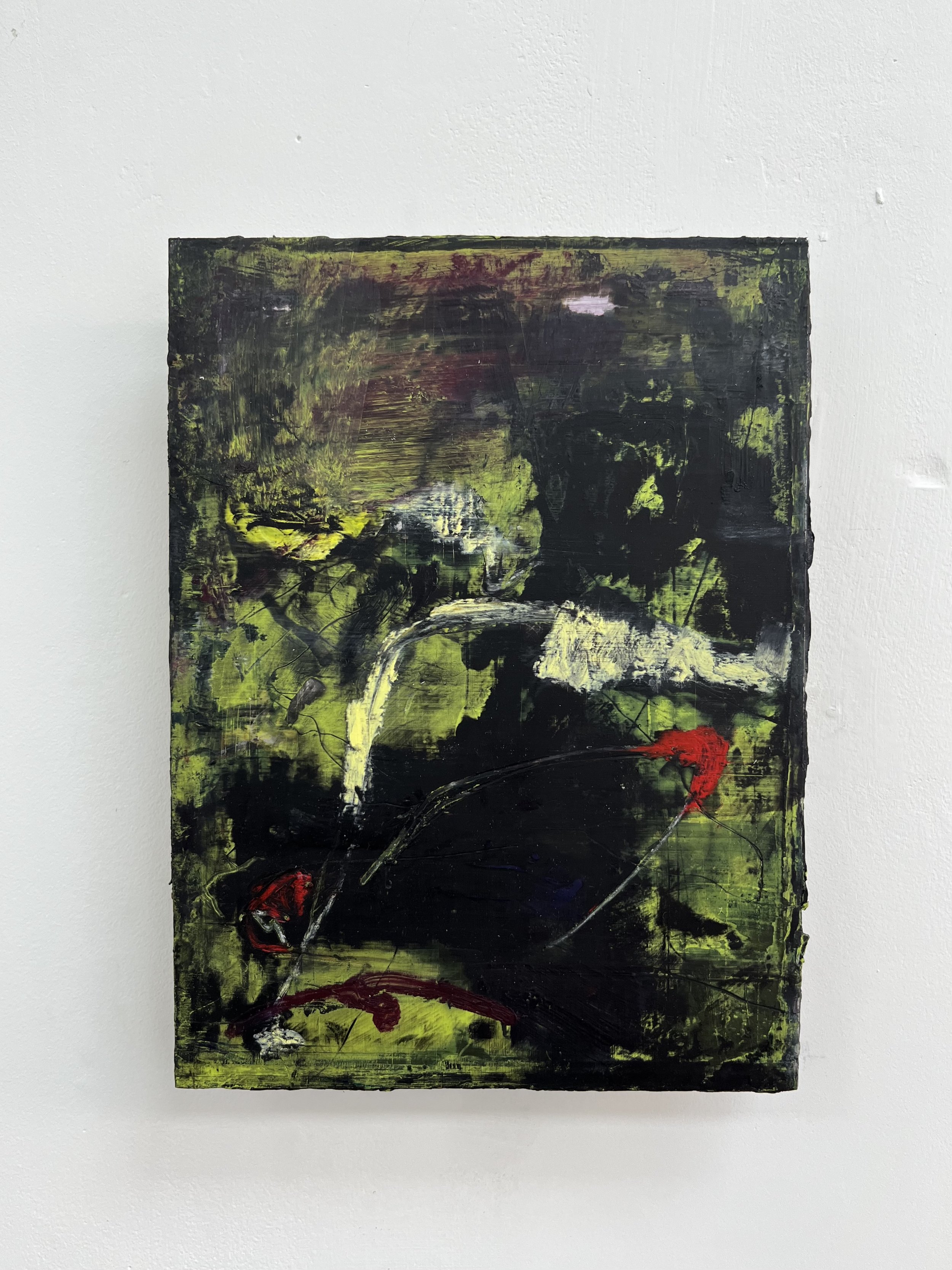 out of time, oil oil stick and cold wax on aluminium (215x255mm)