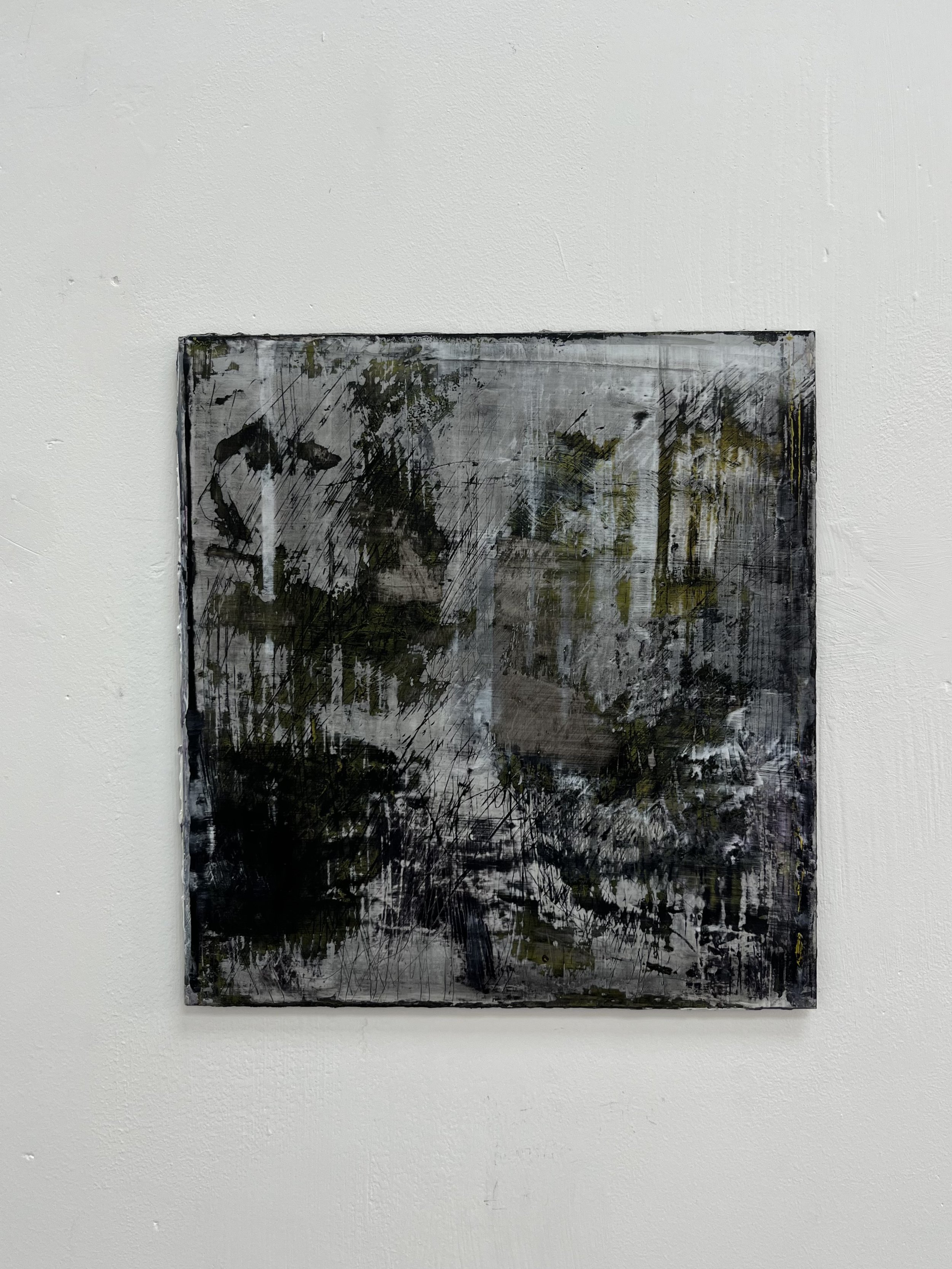 splinters, oil and cold wax on aluminium ( 240x255mm)