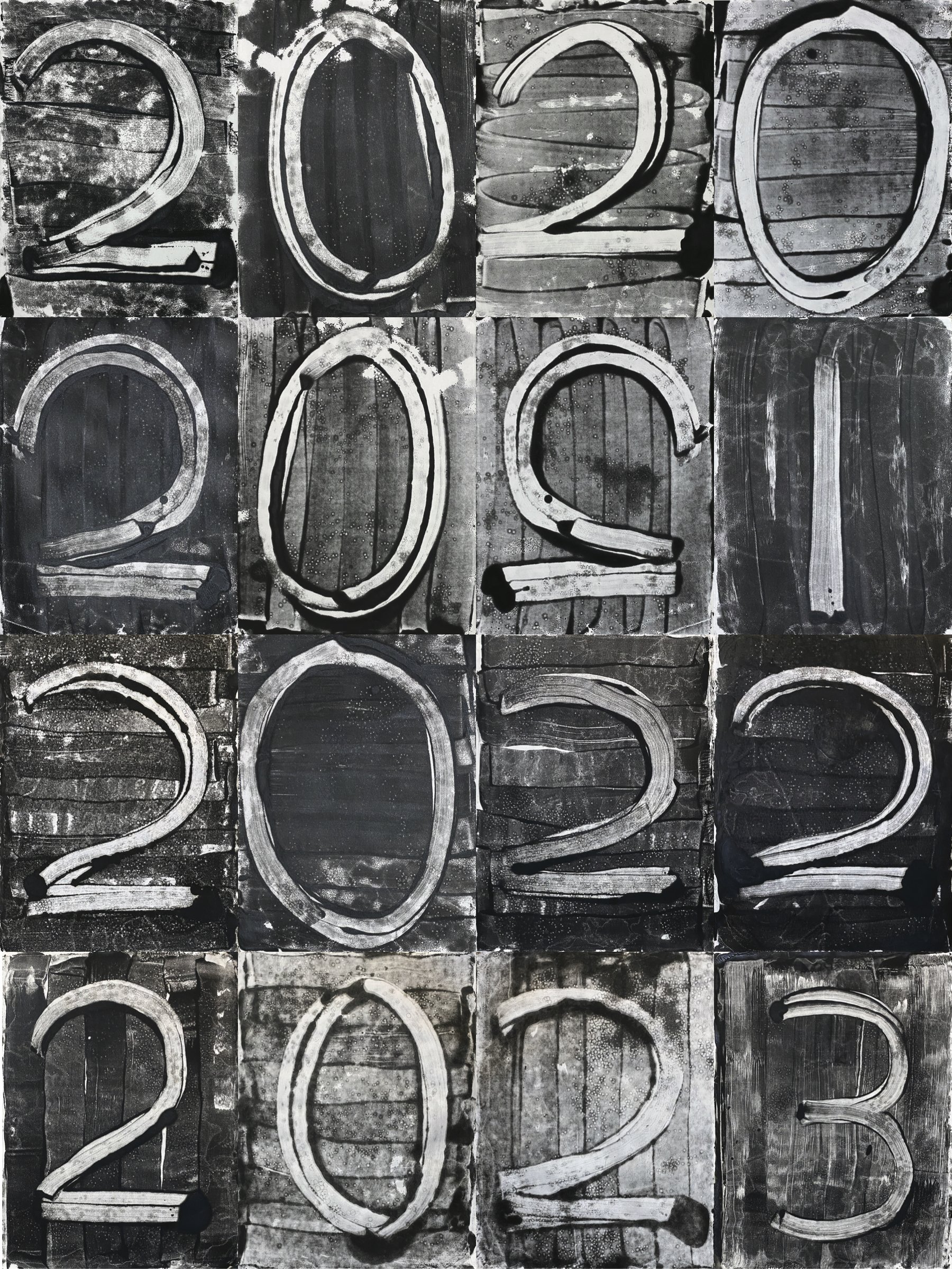  Toby Sisson, Hindsight (2020-2023), 2023. Encaustic monotype on panel mounted on wood panel, 16 24"x18" panels.  