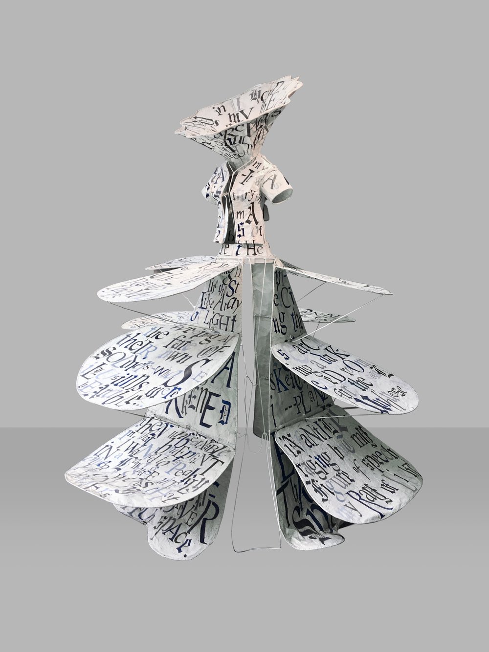  Leslie Dill,&nbsp;Gown of Blueprint, hand-painted metal with oil paint on metal armature, 78 x 58 x 58 in.  