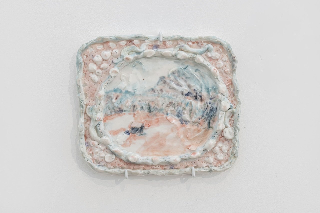 @ania.rekas Painting dreams - red house, 2025, Glazed ceramic, 23 x 20 x 1.5cm #aniarekas

@hyeyeonchung.studio Specular, 2025, Ink on linen, vintage frame, 13 x 10cm #hyeyeonchung

@teresasupico Untitled, 2024, Beeswax, resin and charcoal on wood, 1