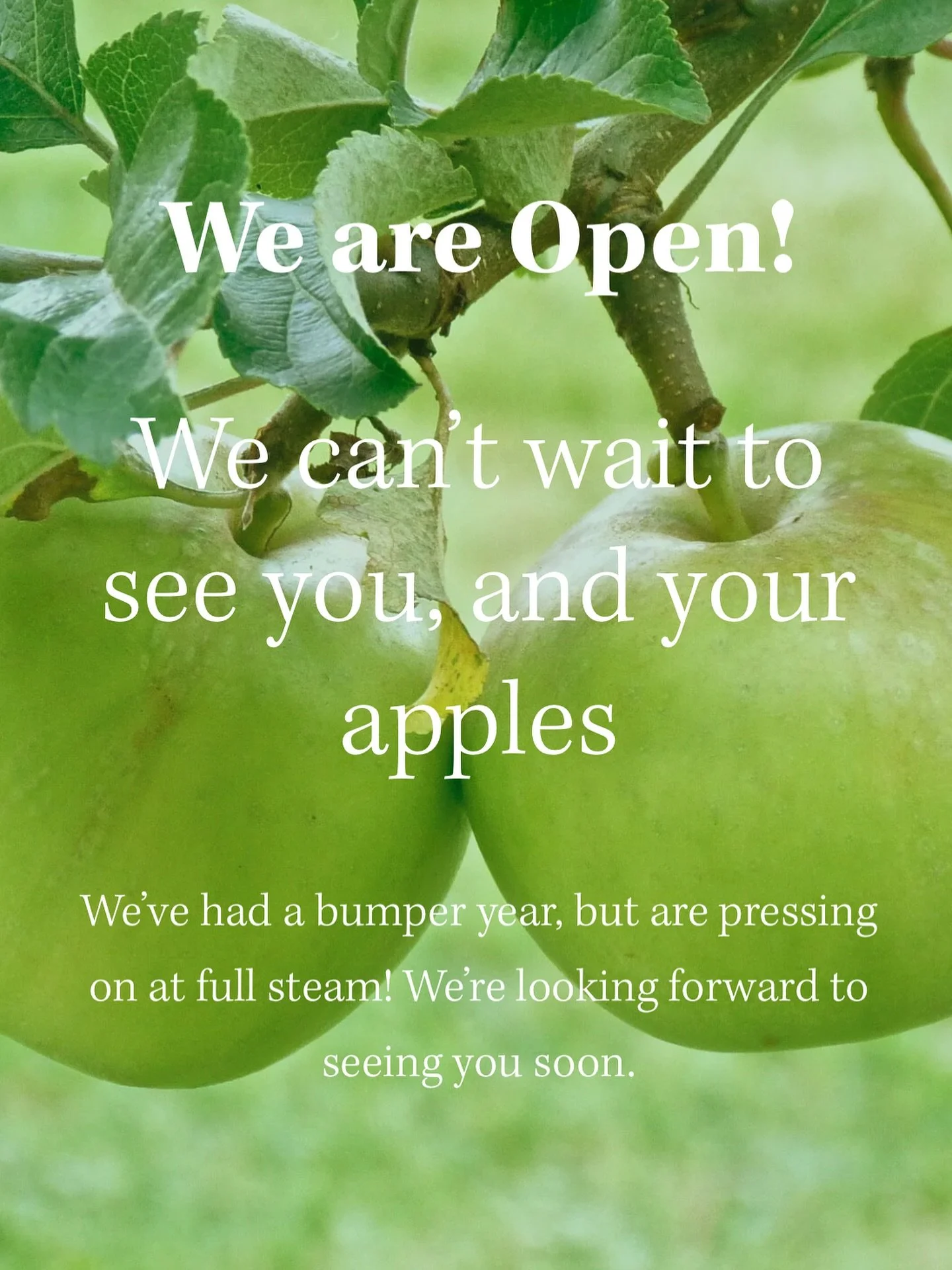 Following a full-blown Apple onslaught we now have things back up to &lsquo;normal speed&rsquo; and are happy to say BOOKINGS are no longer required- just bring your apples to us as usual! 
Thank you all SO MUCH for bearing with us! 🍎 we hope to see