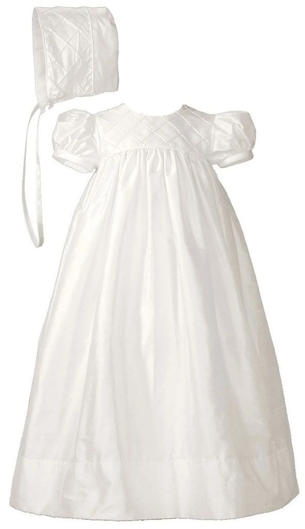 Girls 26″ Silk Dupioni Dress Baptism Gown with Lattice Bodice