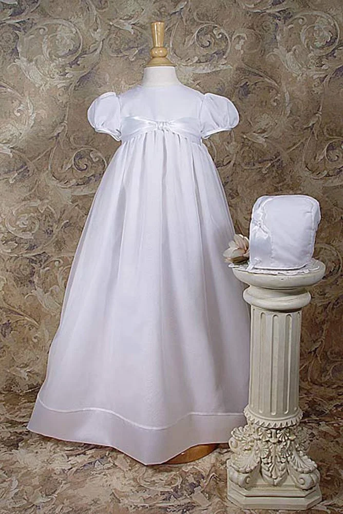 Girls 31″ Poly Cotton Organza Christening Gown with Bonnet and Slip