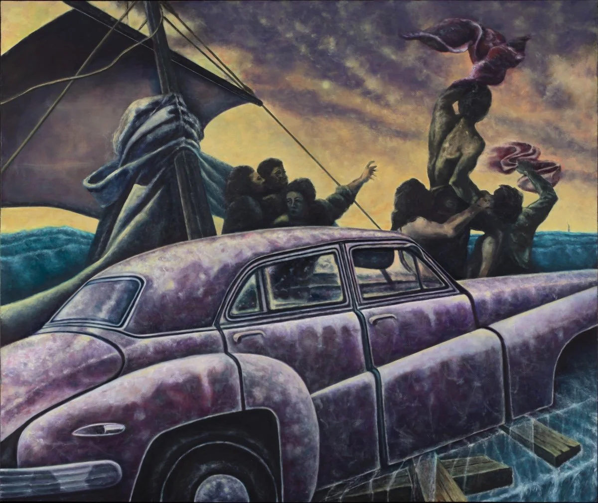 The Raft (evening moon rising), 2018-2023, oil on canvas, 60 x 72 inches 