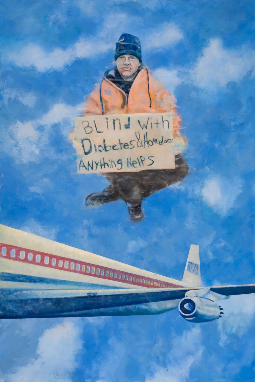 Saint Benedict Levitating (Steven Rodgers), 2020, oil on canvas, 48 x 72 in