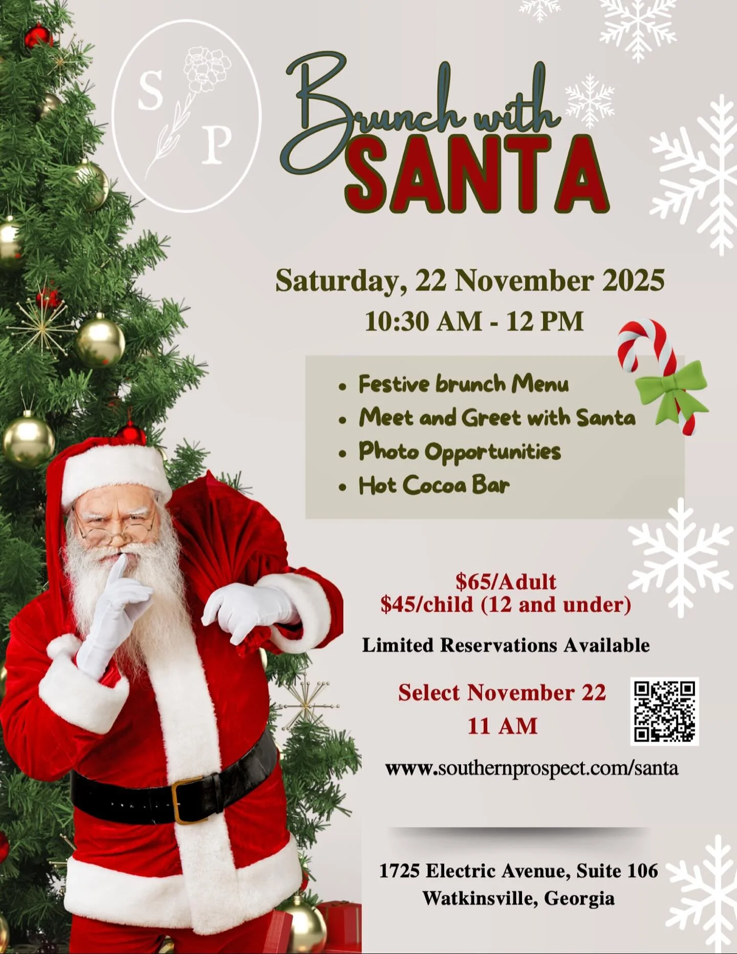 Enjoy Brunch with Santa at Southern Prospect, complete with a Hot Cocoa Bar.  Reserve your table at https://www.southernprospect.com/santa

#wirepark #watkinsvillega #oconeecountyga