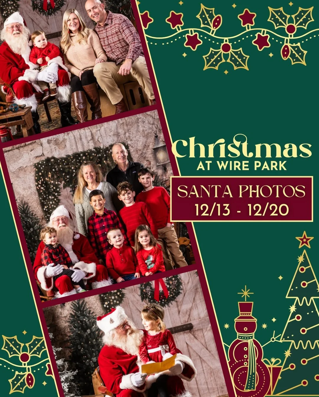 Here comes Santa Claus right down Electric Avenue! 

COMPLIMENTARY SANTA VISITS:
Santa will be at Christmas at Wire Park on December 13th and December 20th from 4pm-8pm. Santa visit reservations will be available to make in-person at Wire Park on Dec