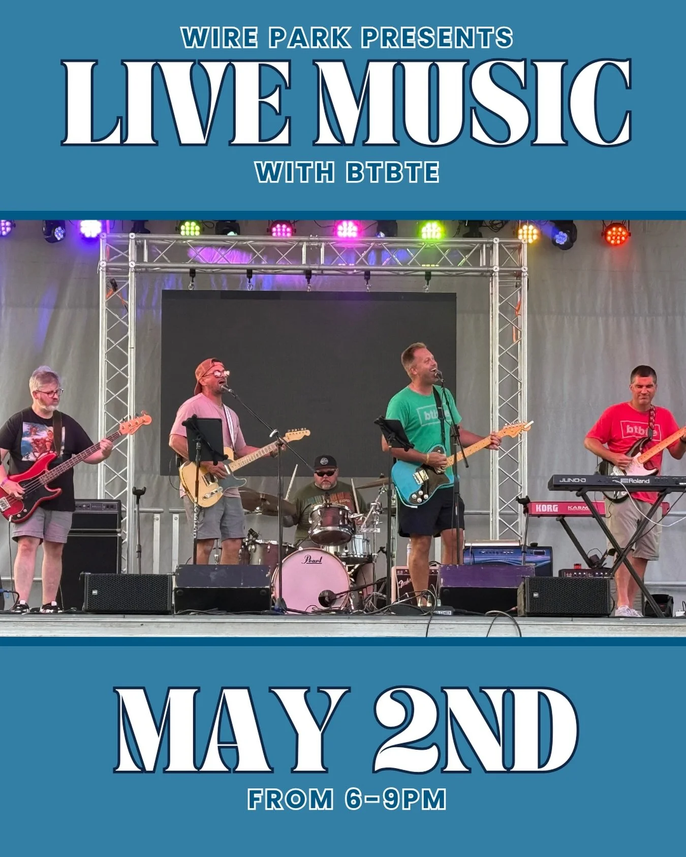 We&rsquo;re pumped to welcome back @btbtellc - the ultimate &lsquo;90s cover band - LIVE at Wire Park this Saturday, May 2nd from 6&ndash;9PM! Don&rsquo;t miss this awesome night of music and good summer vibes! 

#wirepark #watkinsvillega #oconeecoun