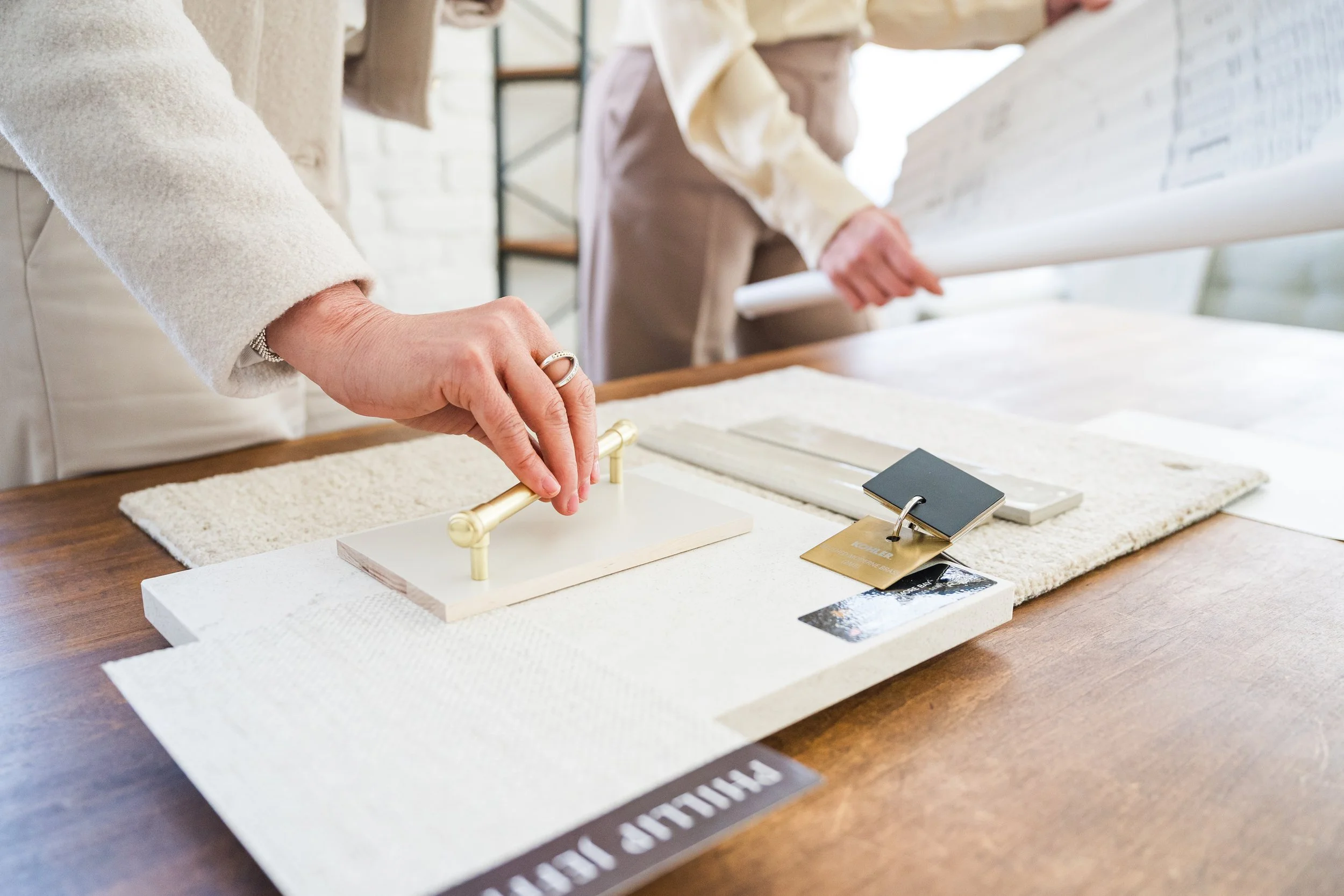 Personal brand photos for interior design business showing collaborative client process in Central Illinois.