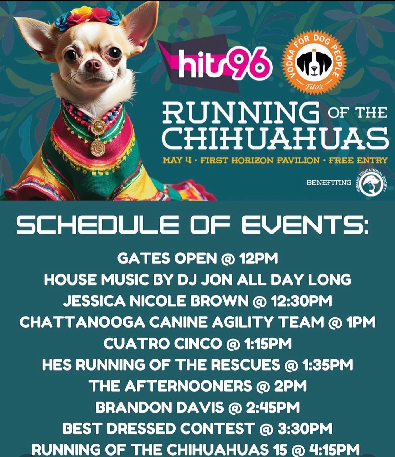 Let&rsquo;s get it! I&rsquo;m on at 12:30pm! 🐕🎫 
&bull;
&bull;
&bull;
#hits96 #runningofthechihuahuas #chihuahua #cincodemayo #chattanoogafun
