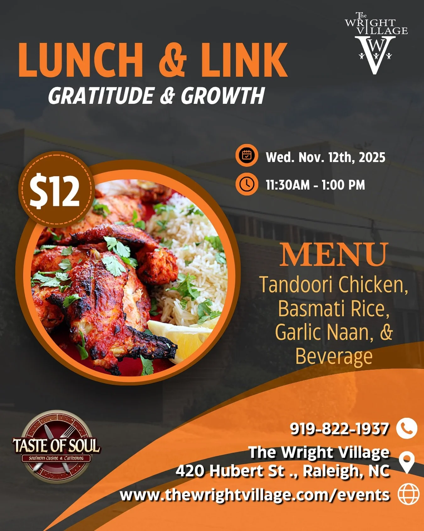 We&rsquo;re bringing back our monthly networking lunch
Wright Village style. 😎🤩

This month&rsquo;s theme: Gratitude &amp; Growth. 🙏🏼

As we close out the year, let&rsquo;s celebrate how far we&rsquo;ve come, share what we&rsquo;re thankful for, 