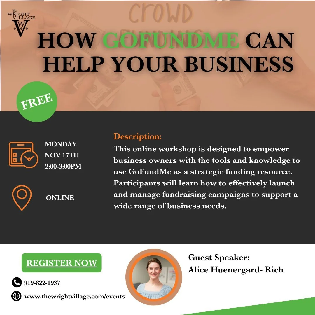 Funding your business doesn&rsquo;t always mean waiting on investors or loans, sometimes, your community is your greatest resource! 💡

Join us for our GoFundMe for Business Owners Workshop, designed to help entrepreneurs and startups learn how to:
✅