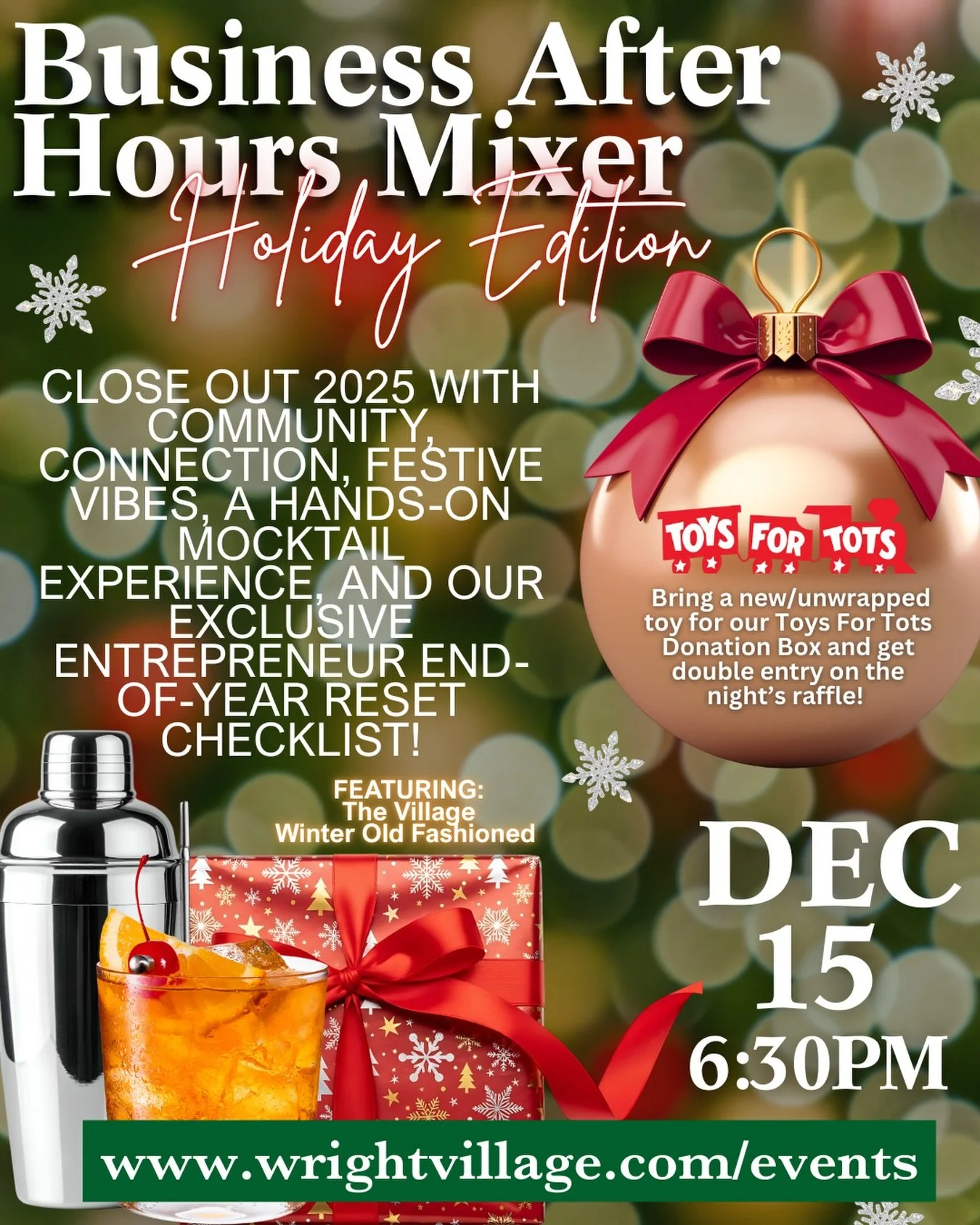 We&rsquo;re mixing things up this year, literally! 😉
Join us for a special 15-minute hands-on mocktail-making session where you&rsquo;ll create our signature drink: 🥃The Village Winter Old Fashioned

A warm, festive, zero-proof mocktail with spiced