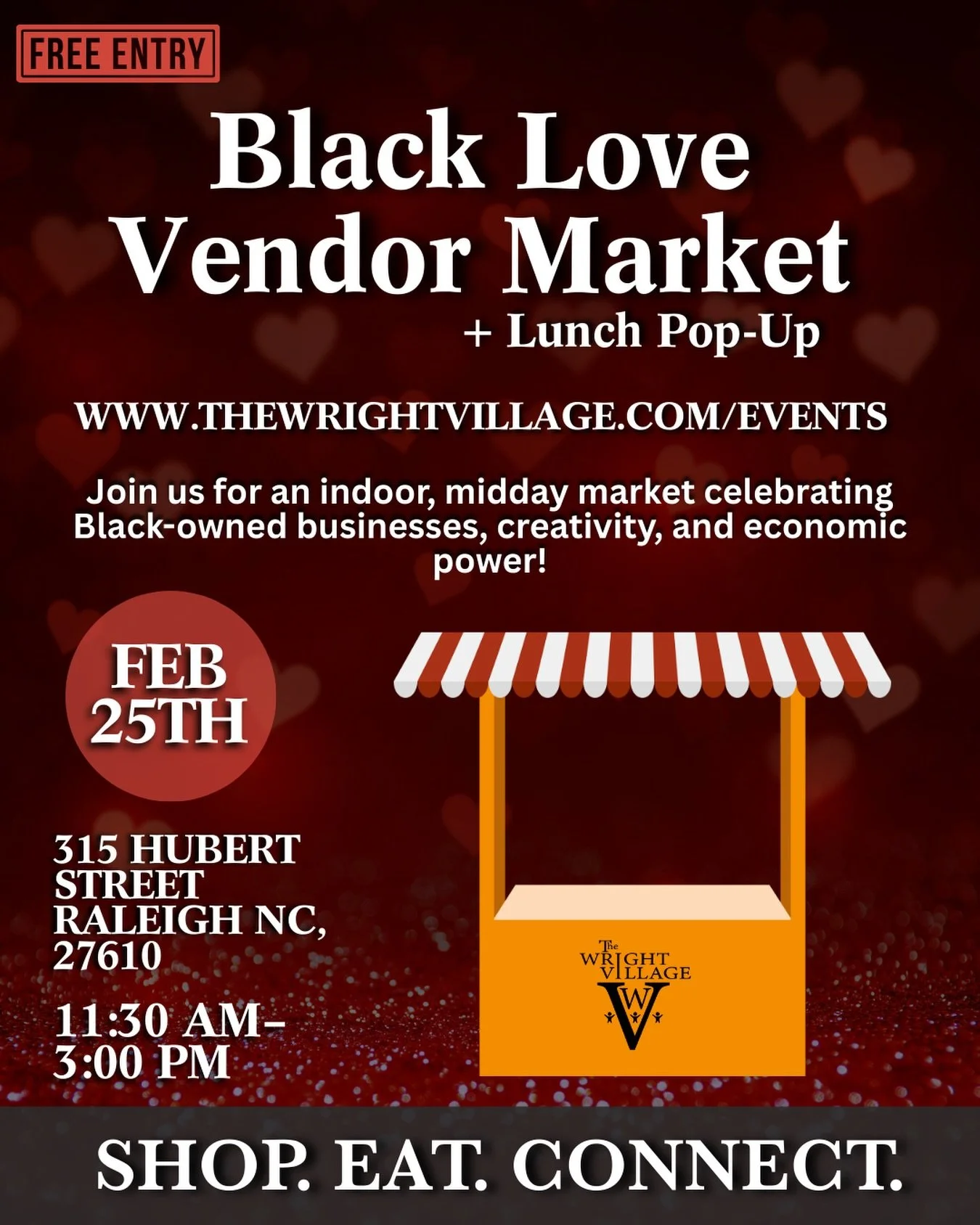 Black Love Vendor Market + Lunch Pop-Up 🛍️🍽️

Shop a curated selection of Black-owned brands, connect with local entrepreneurs, and grab lunch during an easy drop-in window designed for working professionals and community members! ⭐️

Lunch will be