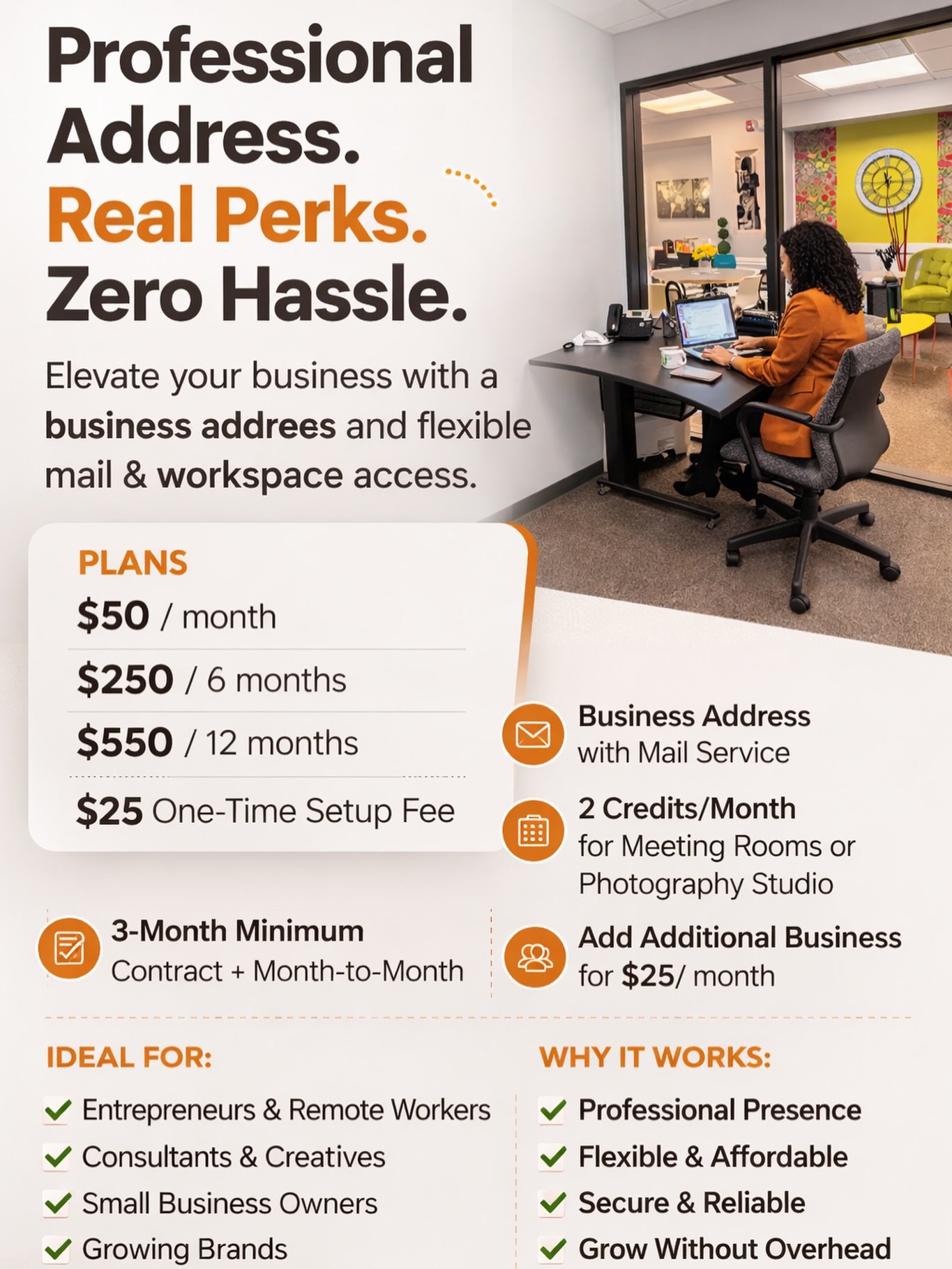 Your business deserves a professional home, even if you work from everywhere.

With a Business Address at The Wright Village, you can establish a credible presence without the cost of a traditional office.

Perfect for entrepreneurs, consultants, cre