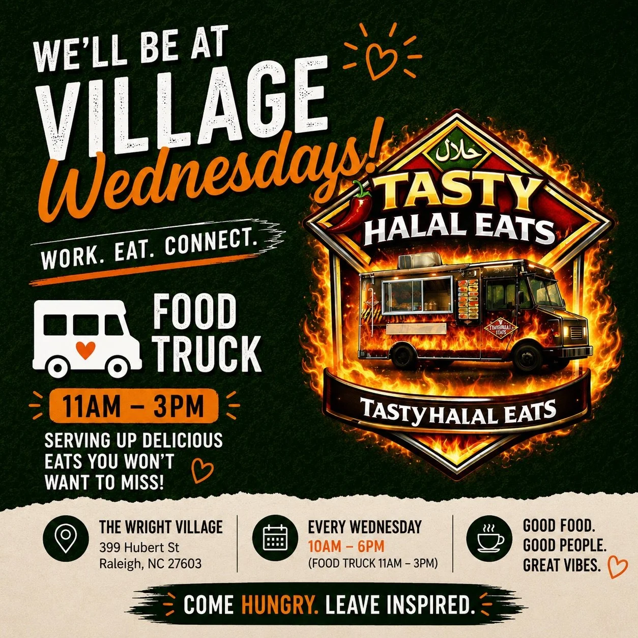 Today it&rsquo;s going down $5 coworking, $5 smoothies, and @tastyhalaleats pulling up and if you know&hellip; you know.

Serving from 11AM &ndash; 3PM
Come hungry. Seriously.

But here&rsquo;s the move:
👉 Grab lunch food truck @tastyhalaleats 
👉 G
