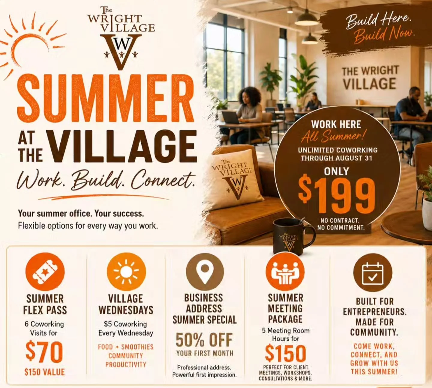 ☀️ SUMMER AT THE VILLAGE IS HERE ☀️

What could happen if you gave your goals a real place to grow this summer?

Whether you're building a business, working remotely, studying, creating content, meeting clients, or finally tackling that project you'v