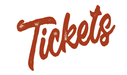 The word 'Tickets' written in large, cursive, reddish-brown font on a transparent background.