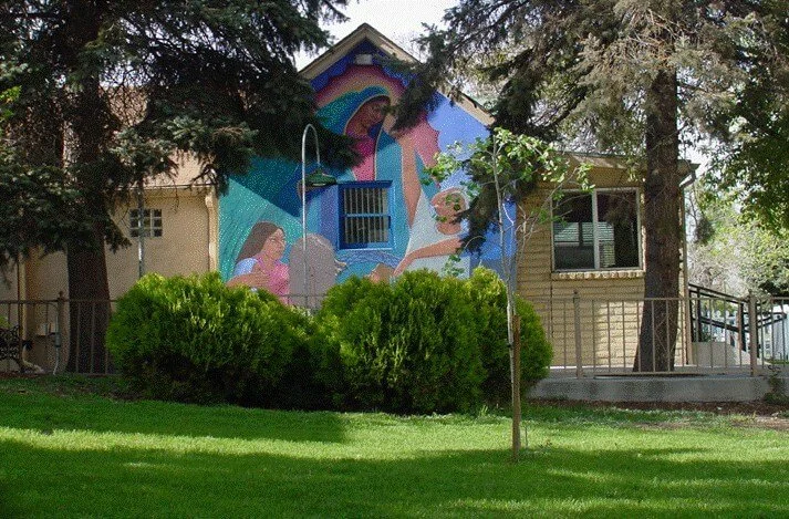 A mural by Emanuel Martinez painted on the side of the Kalamath Street clinic.