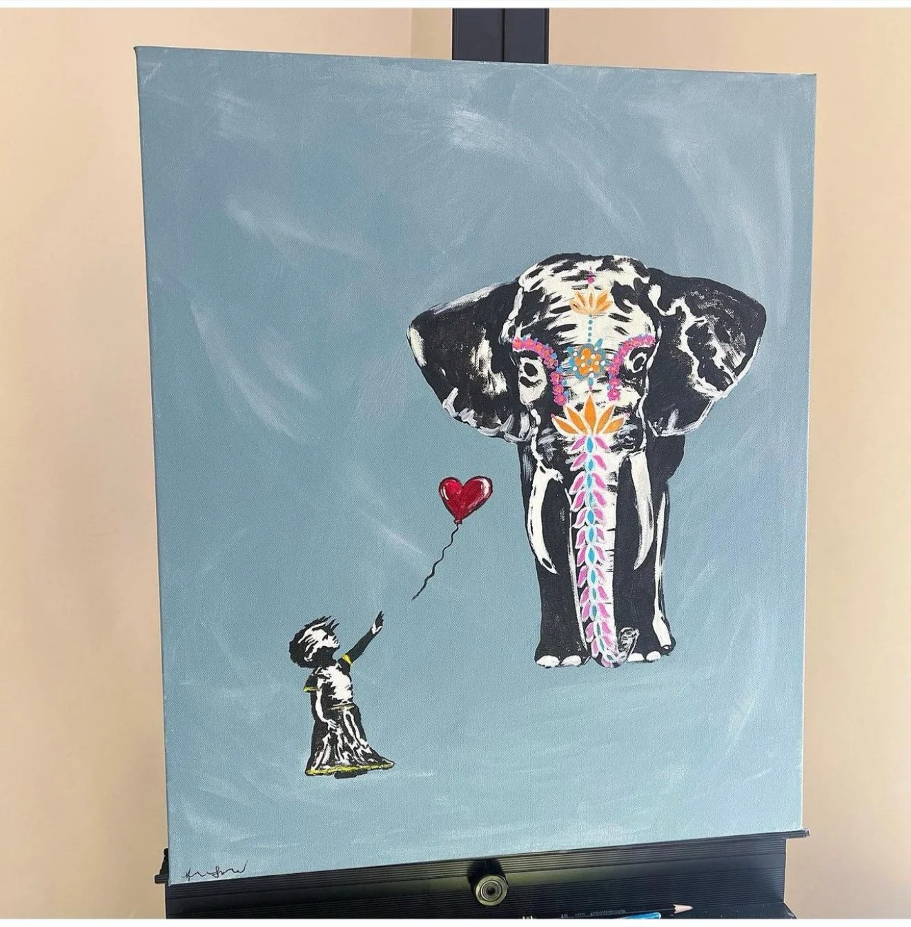 Banksy Balloon Girl + Indian Elephant Original Painting — Art of