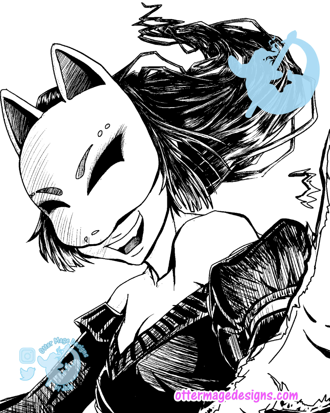 Detailed render of Kurotsuki from OFFstream as a part of her debut in Futari Inari Taihen!!, a one-shot manga by Jade (Otter Mage Designs).