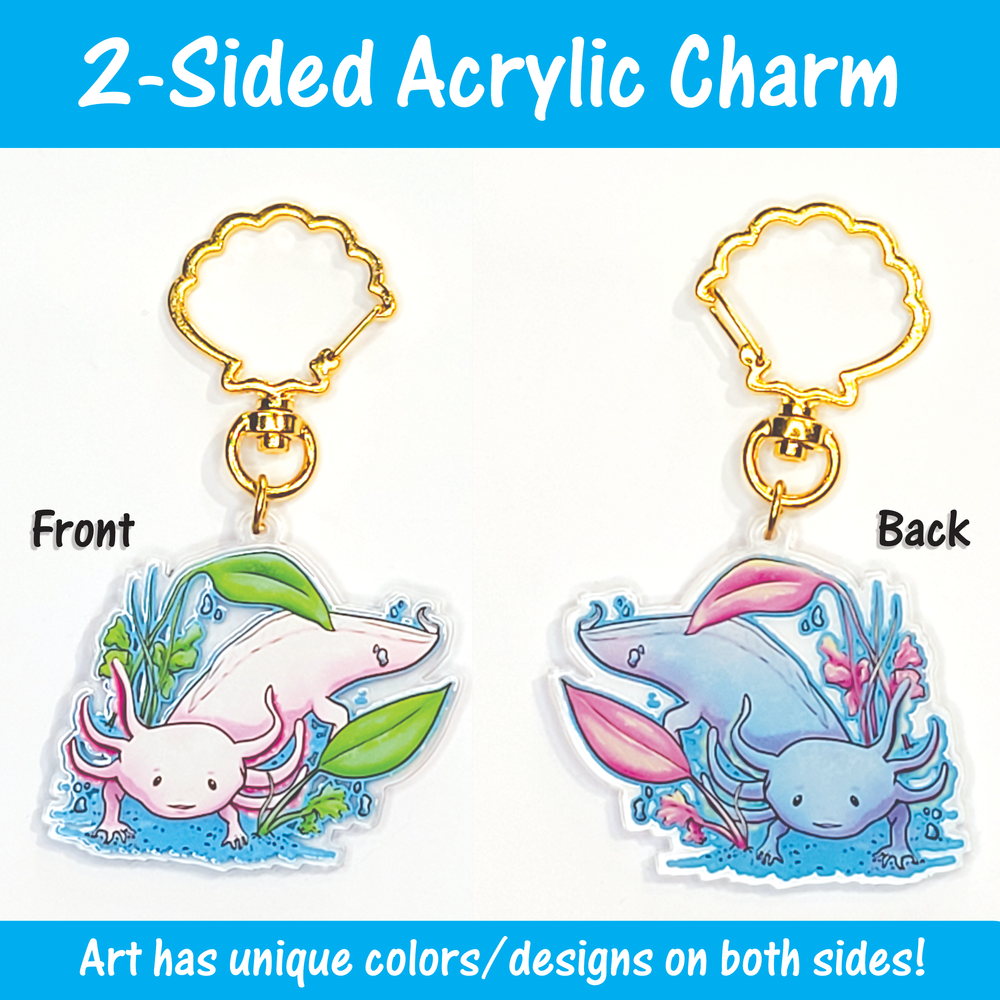 Blue Axolotl Double Sided Acrylic Charm
