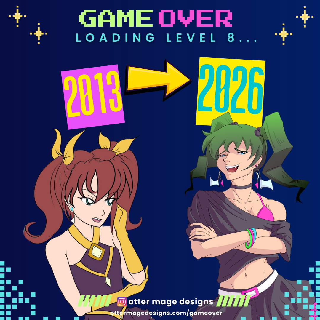 Tiffany's evolution as a Tsundere from 2013 to 2026 for Jade's original manga series Game Over.