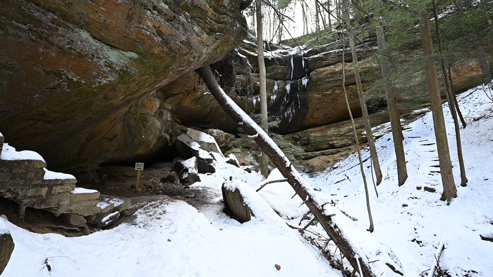 Winter Hiking Cantwell Cliffs Rim Trail at Hocking Hills State Park, Ohio