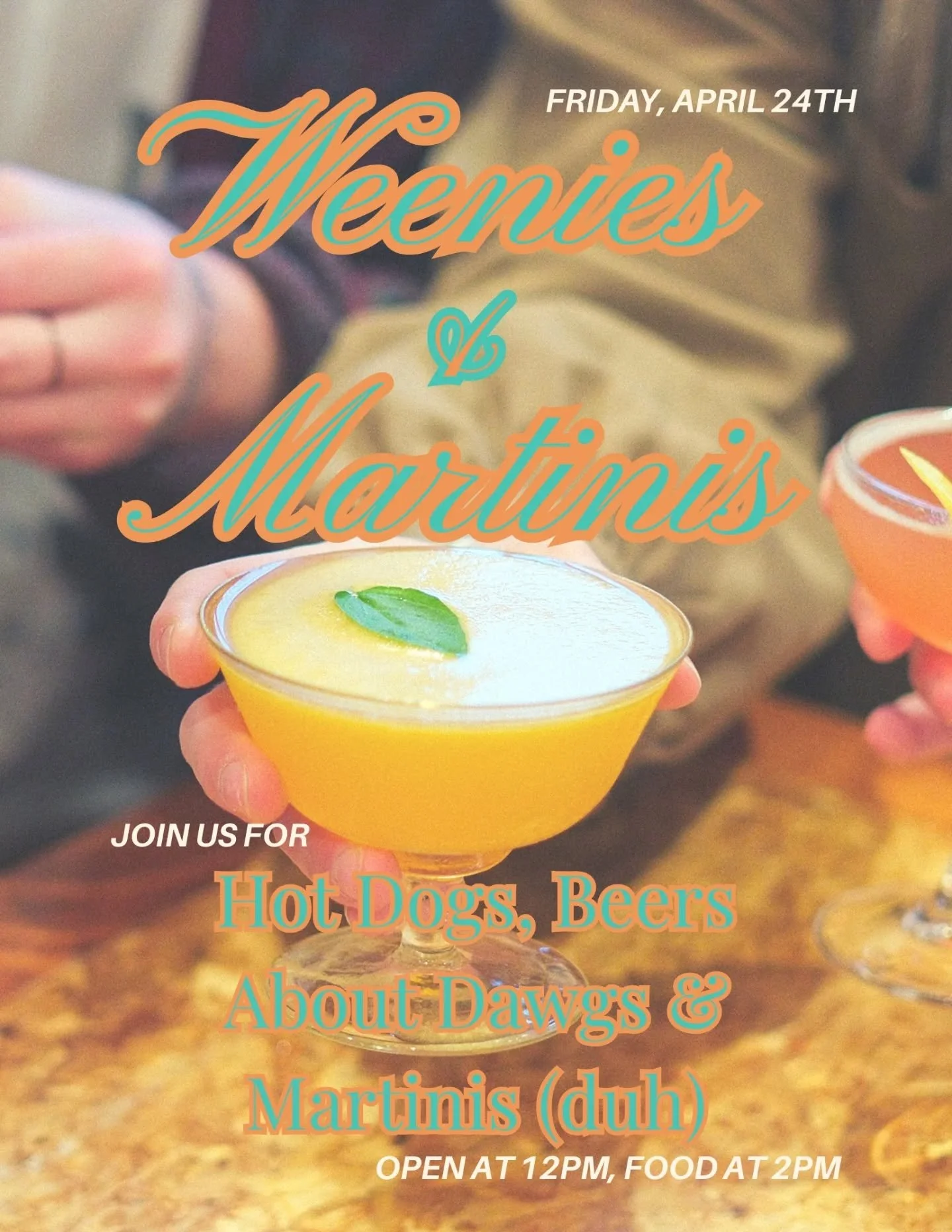 Weenies &amp; Martinis is back for Round 3 this Friday!

Join us for fancy drinks paired with the fanciest of hot dogs (and the release of the Georgia Peach from @redcollarbrewing). It's the perfect combo to celebrate the end of the week!

See you th