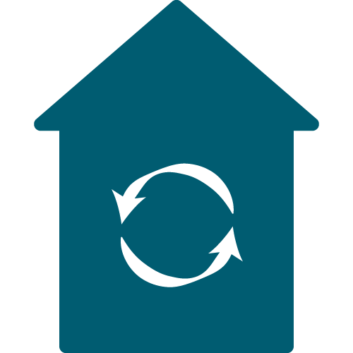 Icon of an upward arrow combined with two circular arrows, indicating a process or refresh, in white on blue background.