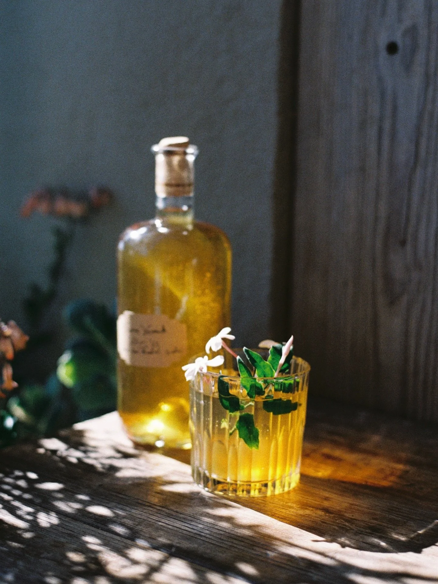 Our jasmine spritz starts with something we make just once a year.

Pink jasmine from our friend Phaedon&rsquo;s garden is infused into wine with aromatics and finished with brandy, creating a floral, fruit-forward vermouth.

We pour it over sparklin