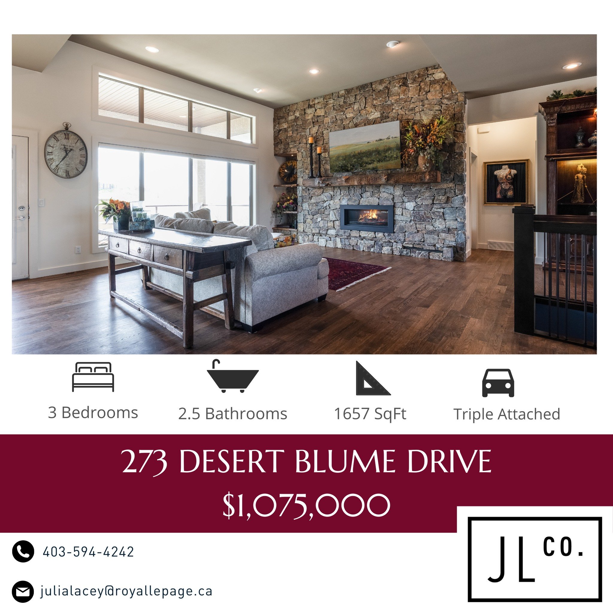 Fresh Listing For Spring: Luxurious living meets natural beauty in this stunning executive walkout bungalow nestled in Desert Blume. With its warm ambiance, spacious deck for evening gatherings, and views of the lush backyard and Desert Blume Golf Co