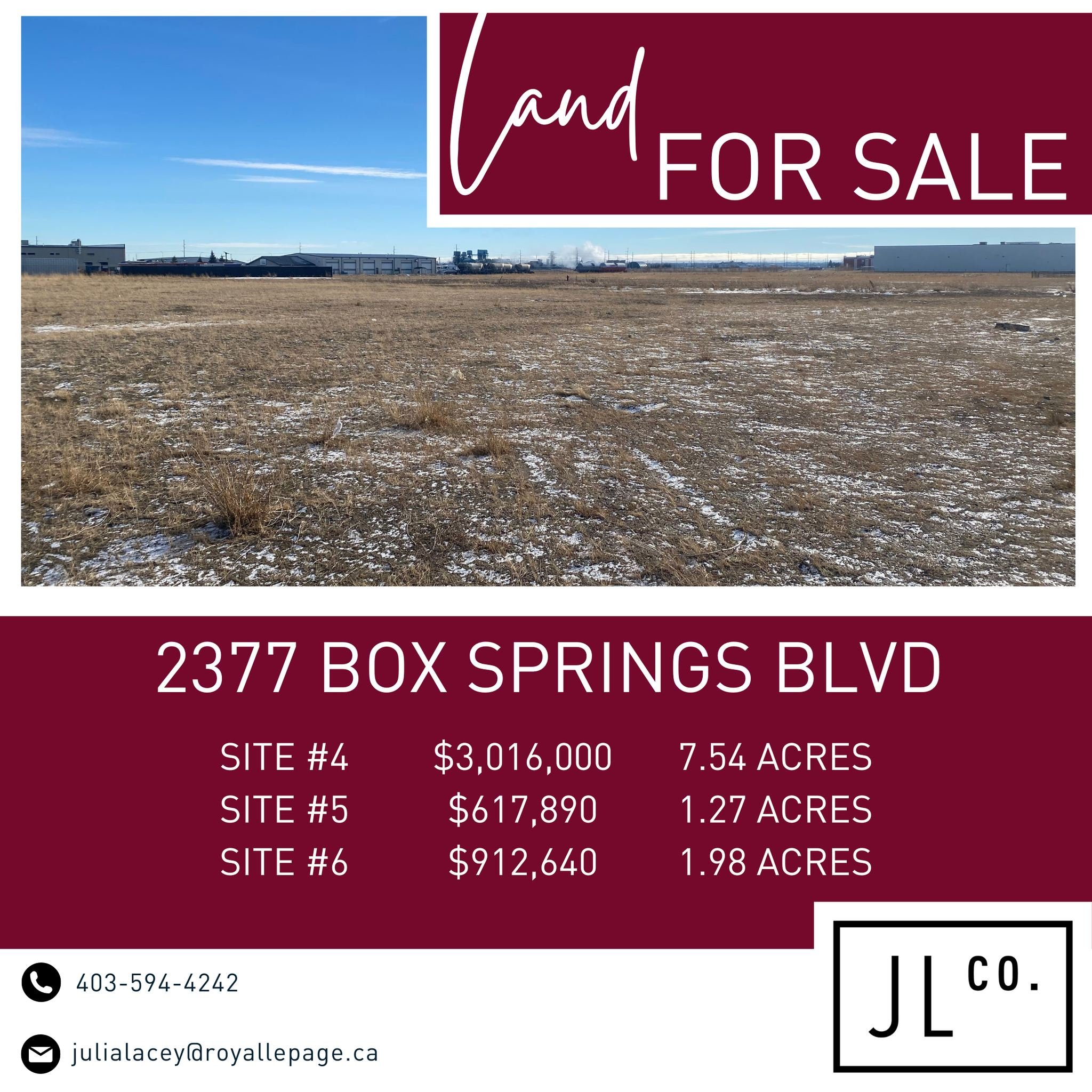 Land For Sale!
2377 Box Springs Blvd. NW

SERVICED land just off Highway #1. Located on the corner of Box Springs Blvd and Box Springs Link, this parcel of land is directly across from Costco . It is fully serviced, the off site levies have been paid