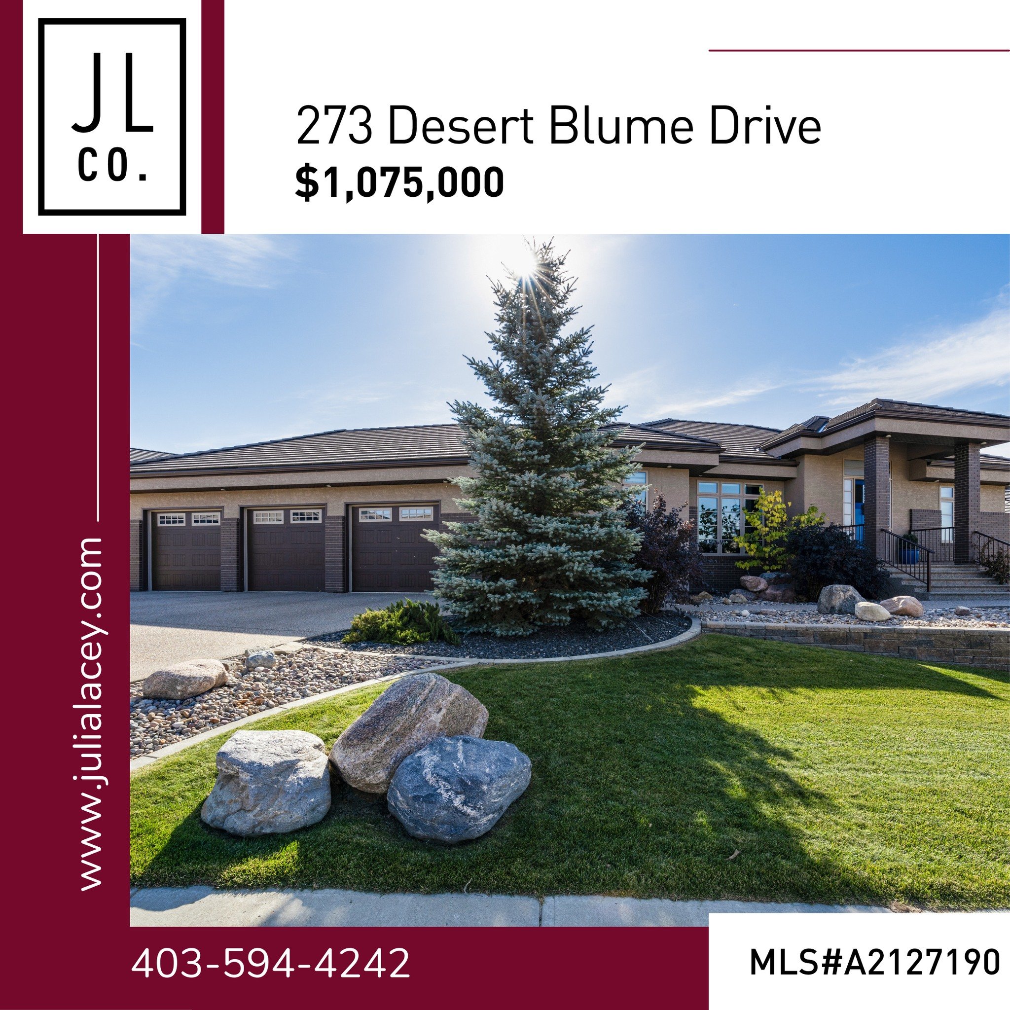 🏡 Luxurious Living in Desert Blume!  This stunning 3-bedroom, 2.5-bathroom executive walkout bungalow is a home you'll love coming home to. Custom hickory floors, a breathtaking fireplace with a 100-year-old Montana wood mantle, and a dream kitchen 