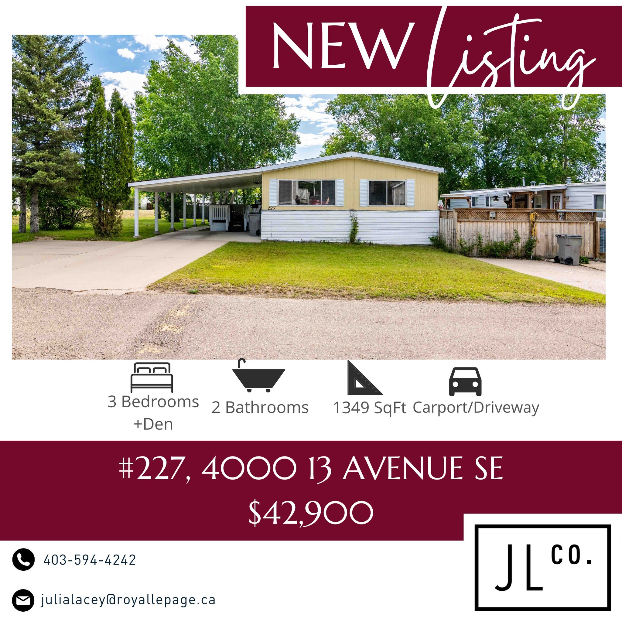 Welcome to an affordable 1349 SqFt. double wide mobile home in Medicine Hat Village. Nestled in a quiet neighborhood, this home boasts a park-like lot adorned with numerous mature trees and is conveniently located adjacent to a playground and basketb