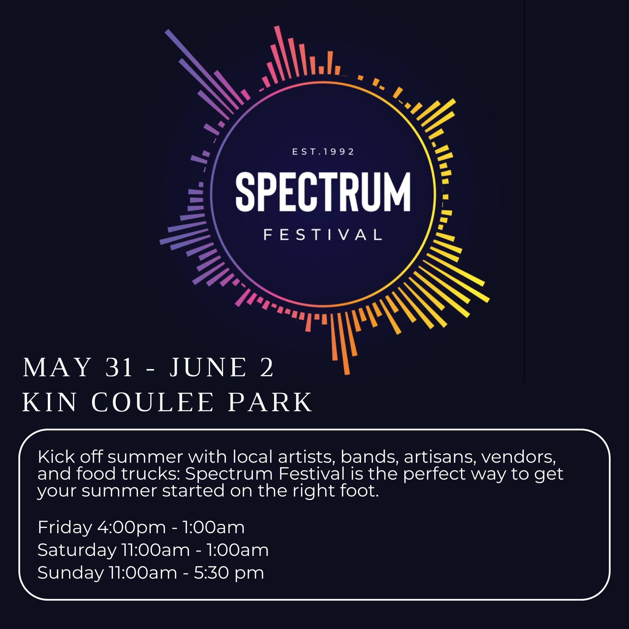 Summer in Medicine Hat kicks off with the highly anticipated Spectrum Festival!

This festival is a must-visit for anyone eager to dive into the vibrant local culture and talent. The event runs from 4 PM to 1 AM on Friday, 11 AM to 1 AM on Saturday, 