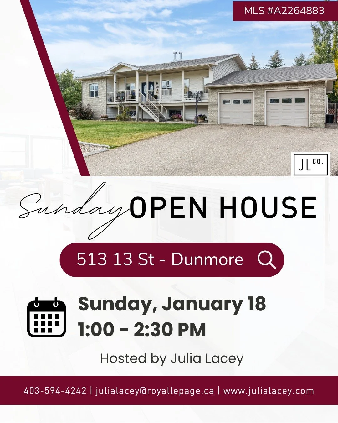 🗓️ Save the Date
Open House this Sunday (January 18)
From 1-2:30PM
Join me this Sunday for a chance to tour this beautiful home and the wonderful Dunmore community @ 513 13 St.