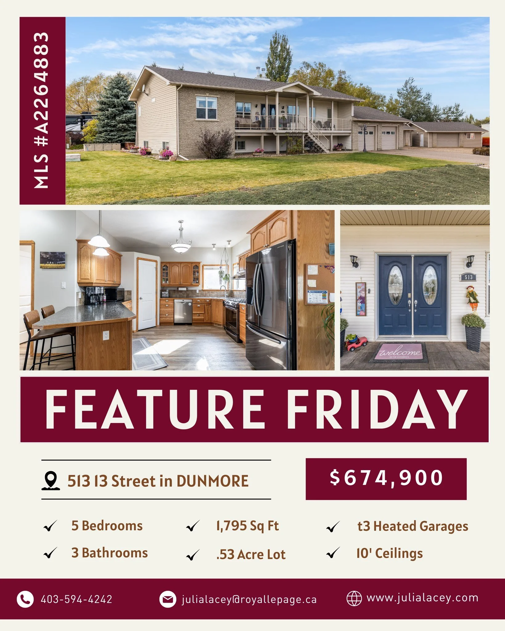 ✨ Feature Friday ✨
.....
This 1,795 sq ft bungalow on a .53-acre lot checks all the boxes. 
Open-concept living with 10&rsquo; ceilings, tons of natural light, a cozy wood-burning fireplace, and a beautiful primary suite with a 5-piece ensuite.
...
T