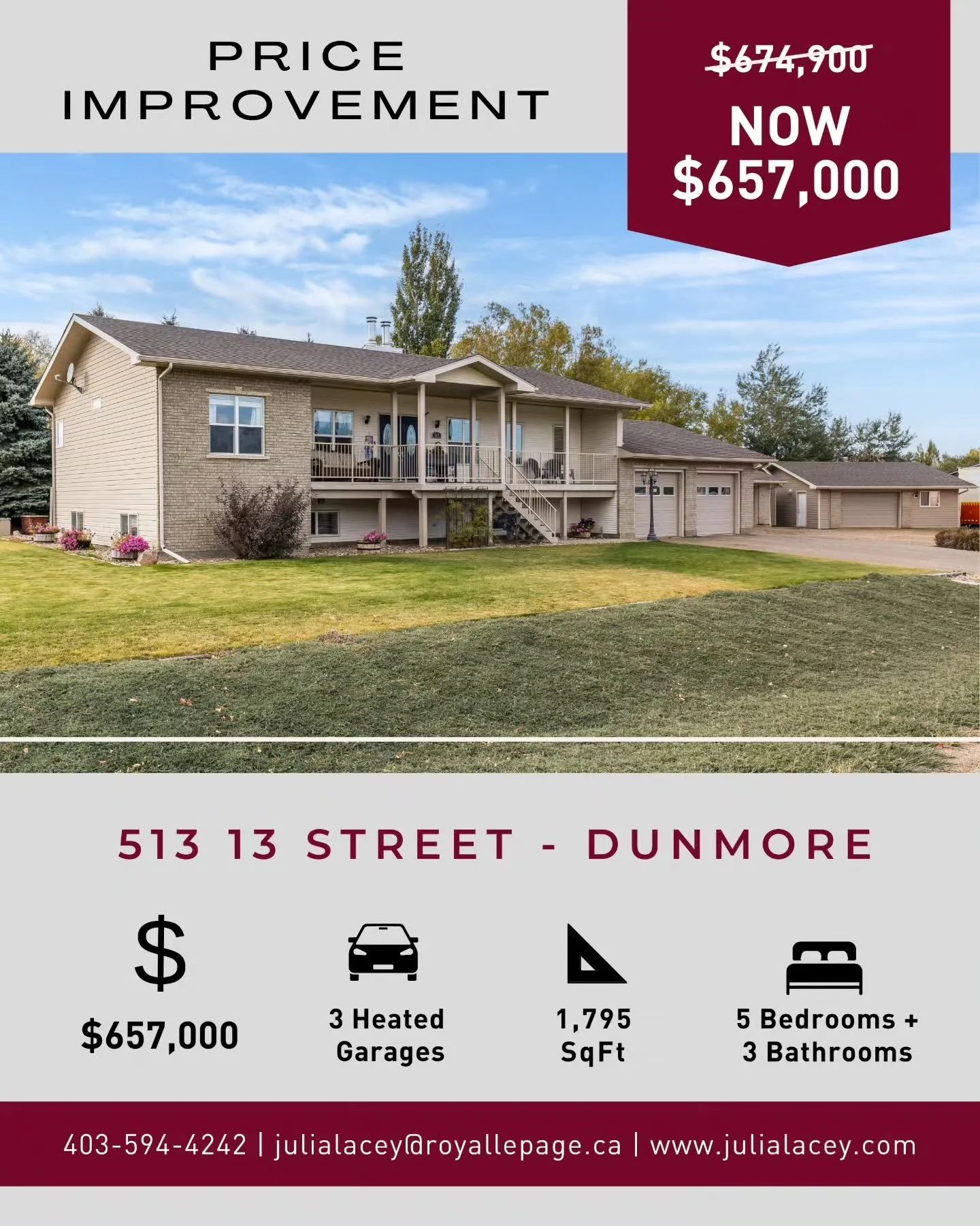 ✨&nbsp;Over $17,000 Price Improvement&nbsp;&nbsp;✨

513 13 St in Dunmore is now listed at an improved price, this 1,795 sq ft bungalow on .53 acres is the total package.
✨ Open-concept living with 10&rsquo; ceilings
🔥 Cozy wood-burning fireplace
🚗 