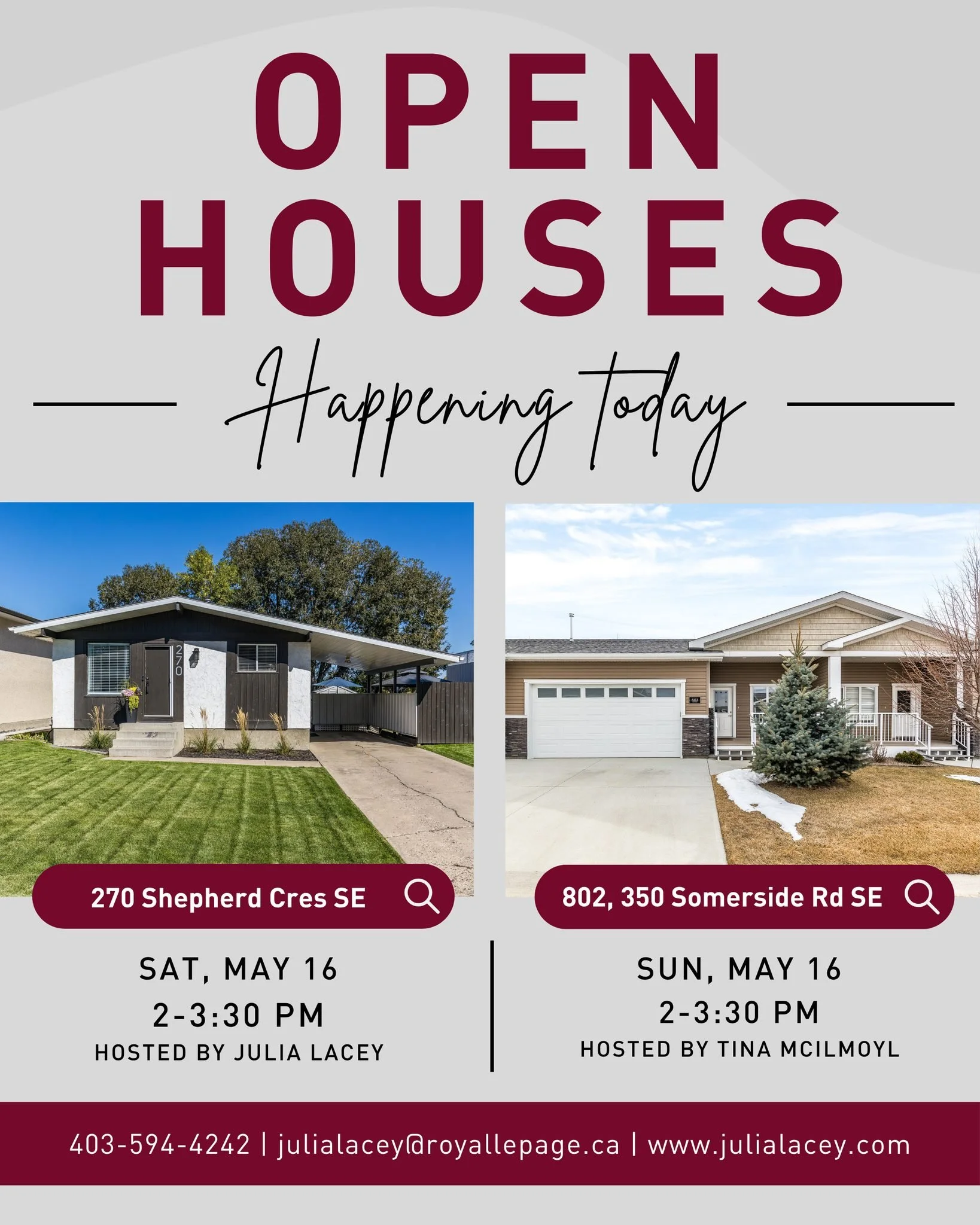 🏡 OPEN HOUSES TODAY 🏡
We&rsquo;re hosting not one&hellip; but TWO open houses 👀

Two different homes, two chances to find the perfect fit.
📍 270 Shepherd Cres SE - 2-3:30PM
📍 802, 350 Somerside Rd SE - 2-3:30PM

Come tour both homes in person, a
