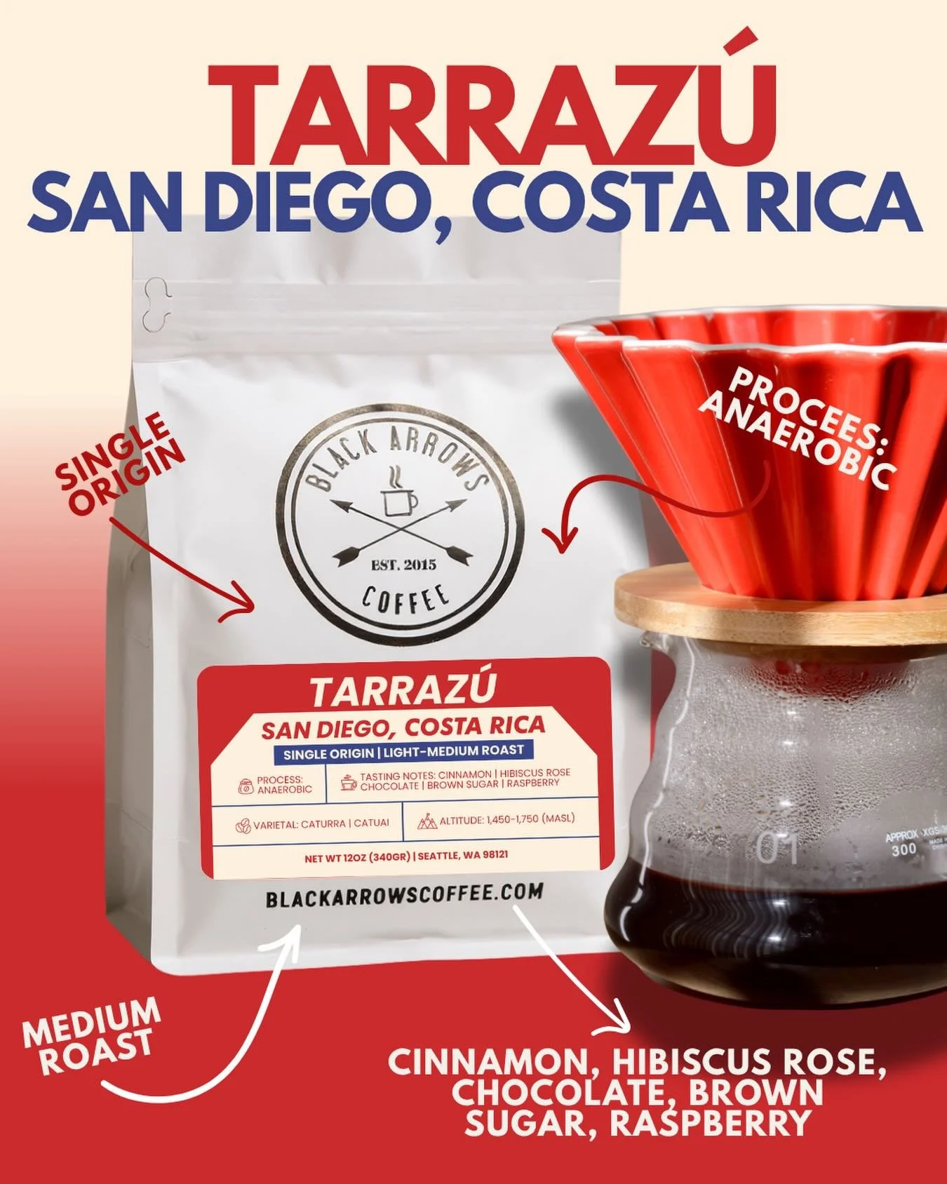 This one&rsquo;s for the flavor chasers 👀
Tarraz&uacute;, Costa Rica 🇨🇷 anaerobic process

Hibiscus rose🌺 &bull; raspberry &bull; cinnamon &bull; chocolate 🍫 &bull; brown sugar

Bright acidity, smooth body, and a seriously expressive cup ☕️