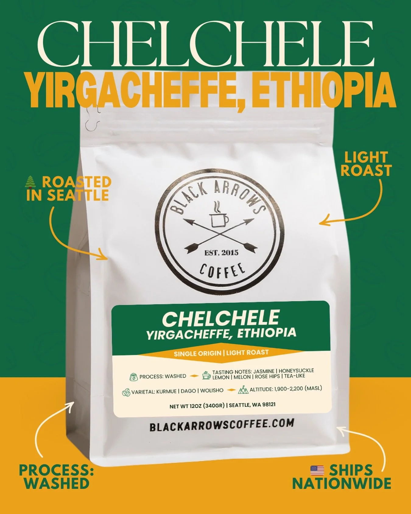 Jasmine, lemon, melon, and a tea-like finish. Chelchele is a washed Ethiopian coffee grown high in the Gedeo Zone by smallholder farmers. This light roast shines with elegance and clarity, perfect for pourover days and slow mornings 🌼