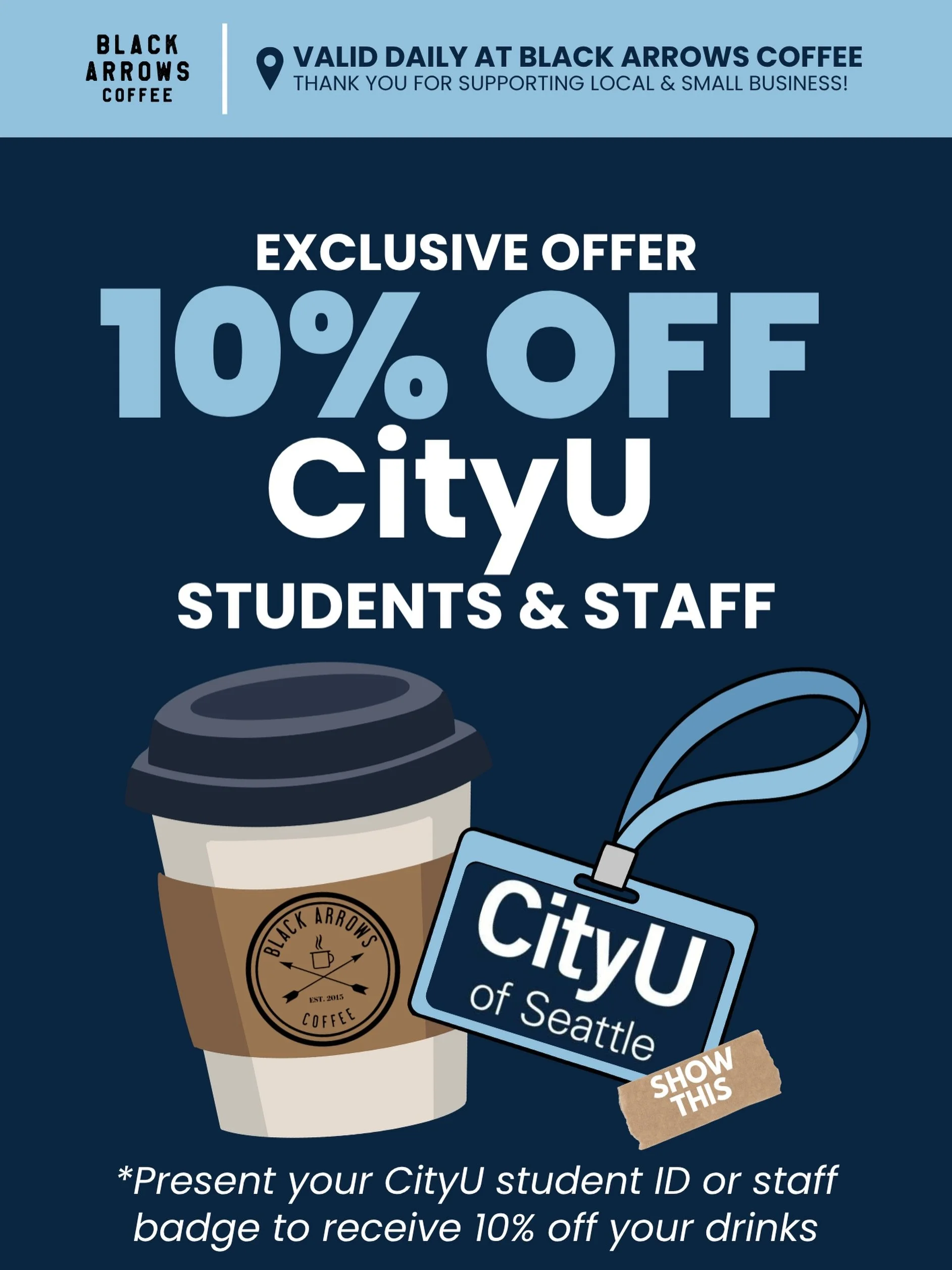 Proud to support the @cityuofseattle community with a little extra fuel for the day ahead. ☕

🎓☕ We&rsquo;re offering 10% off all drinks for the CityU community! Whether you&rsquo;re heading to class, grading papers, studying for finals, or catching