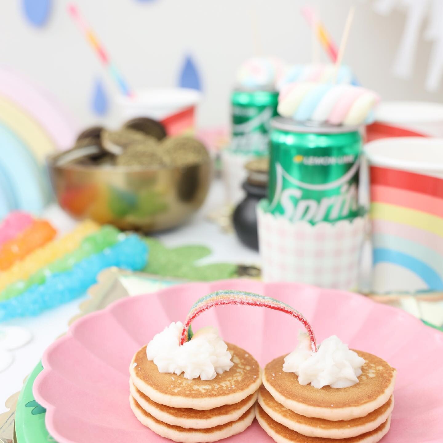 Mom hack alert, tiny perfect pancakes are sold in the freezer section and can be heated up in bulk on a cookie sheet. Making your rainbow pancakes a snap for St. Patrick&rsquo;s Day! Make sure to pick some up this week! ☘️