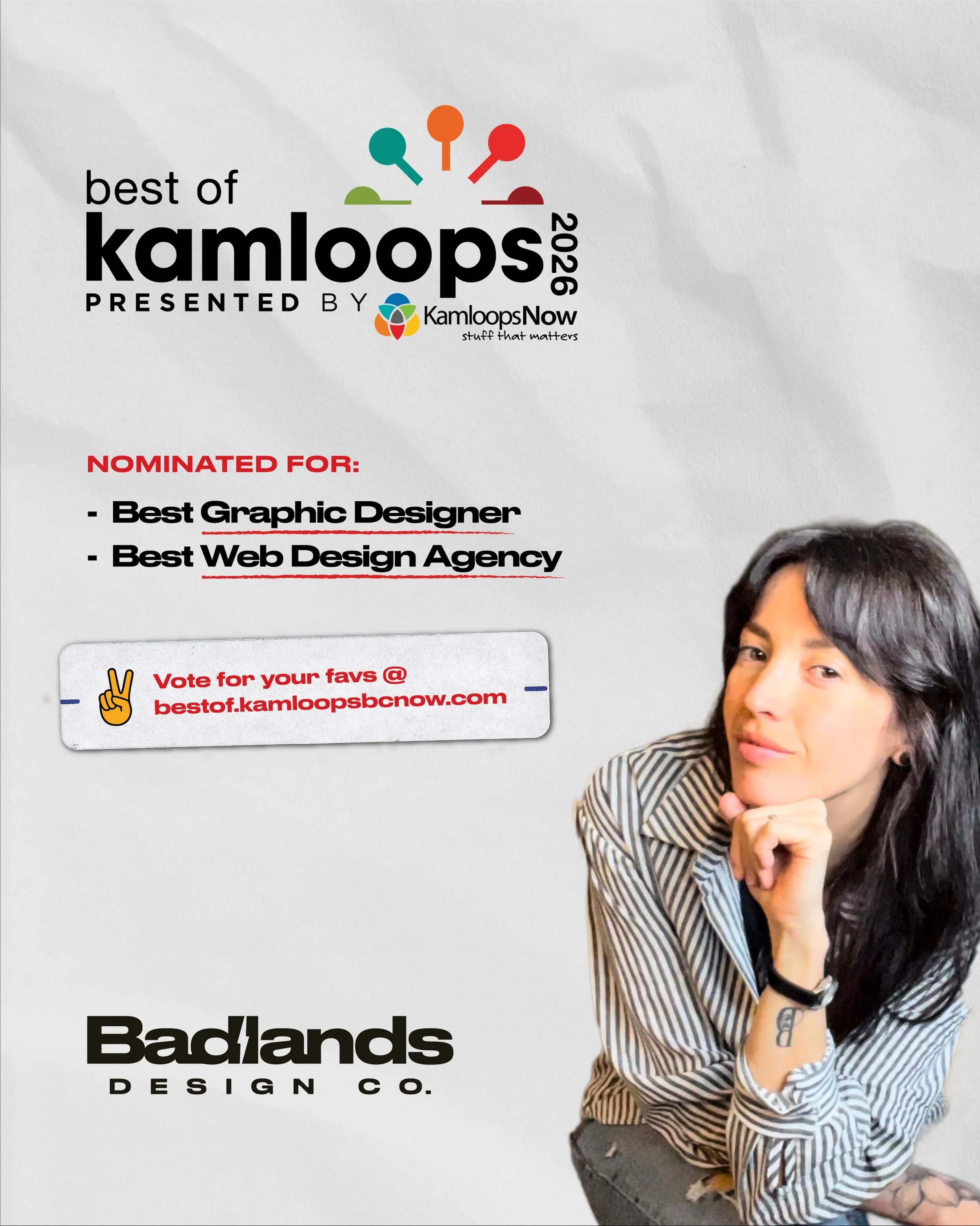 ☺️ Feeling pretty grateful to see Badlands Design Co. nominated for Best Graphic Designer and Best Web Design Agency in the 2026 @bestofkamloops Awards, for the third year in a row.

Best of Kamloops is a community-driven awards program that shines a