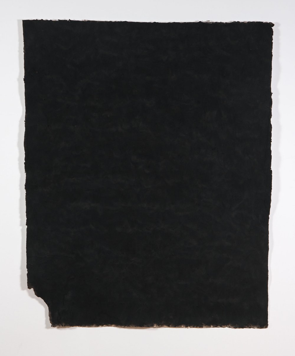   Christine Howard Sandoval    Ignition Pattern 2: Victory Over the Sun (for Malevich) , 2023 Soot, bear grass seeds, handmade paper 59 × 48 inches 